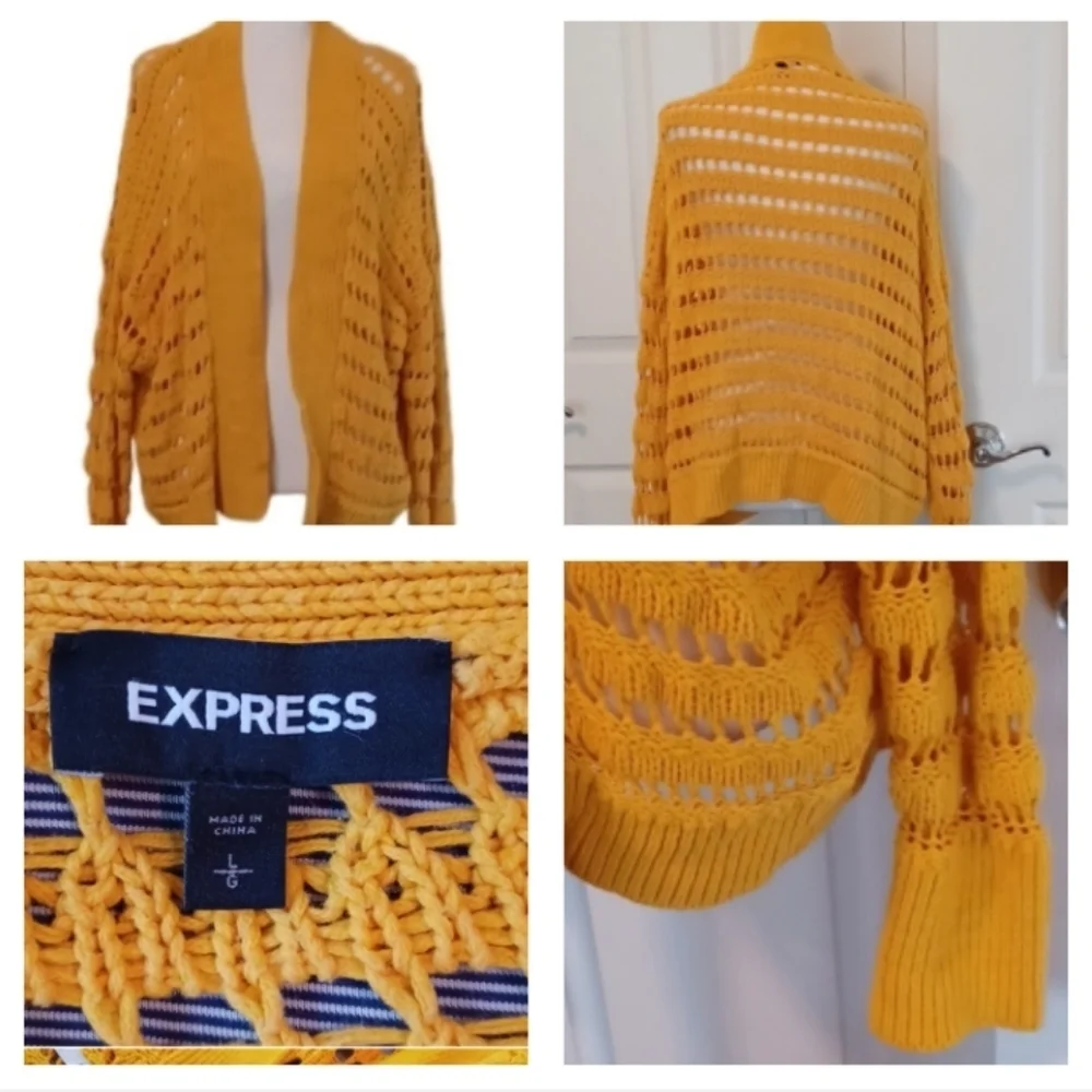 -- Yellow Open-Knit Women's Cardigan - Picture 1 of 8